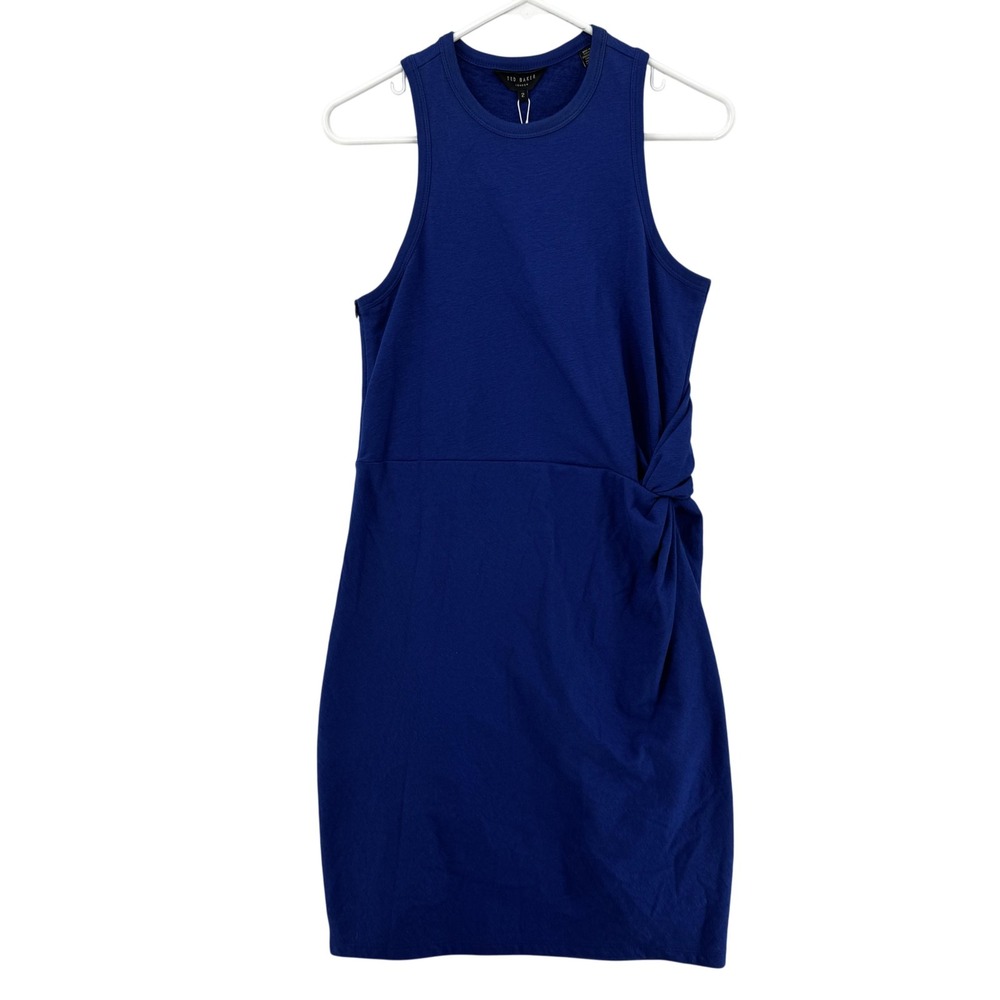 Ted Baker Dress Womens Size 2 Blue Knot Front Sleeveless Mini 100% Cotton‎ NWT